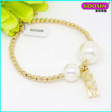 New Fashion Design Gold Beads Charm Bracelet with Pearl